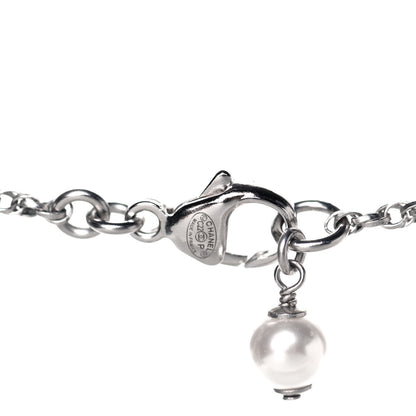 Chanel Pearl Crystal CC Pendant Necklace Silver 5 of 5