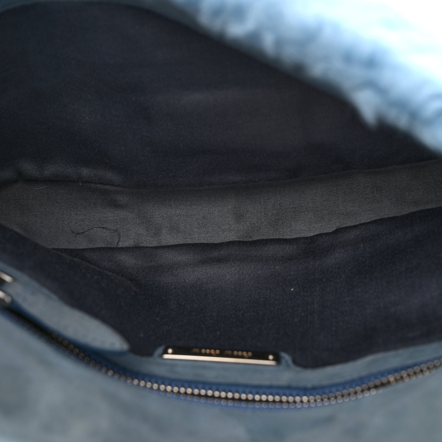 Rabbit Fur Crystal Flap Clutch Blue