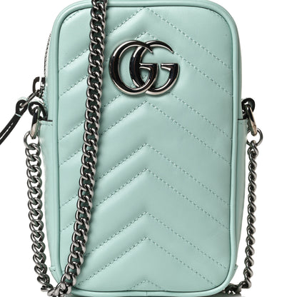 Gucci Calfskin Matelasse Mini GG Marmont Crossbody Bag Water Green 6 of 12