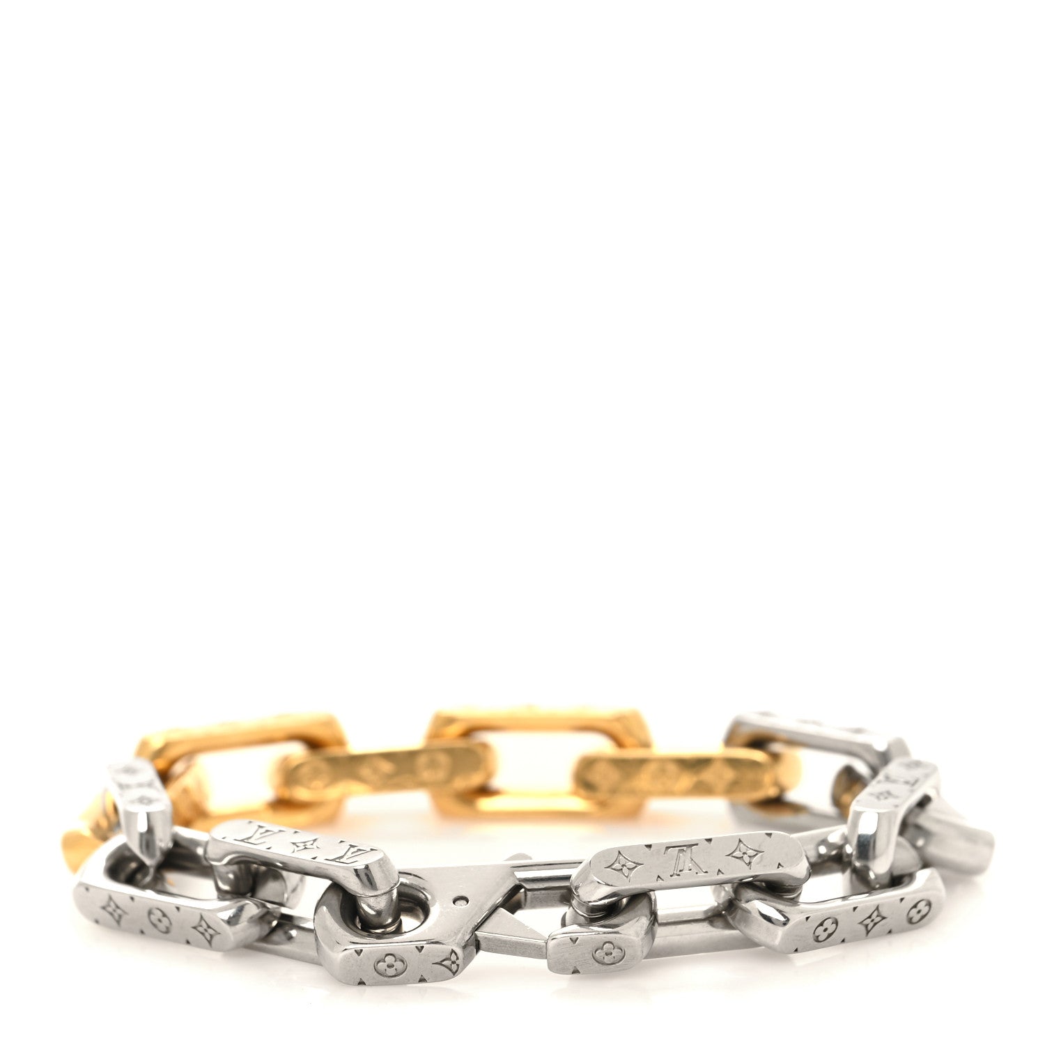 Louis Vuitton Metal Monogram Chain Bracelet M Silver Gold 3 of 4