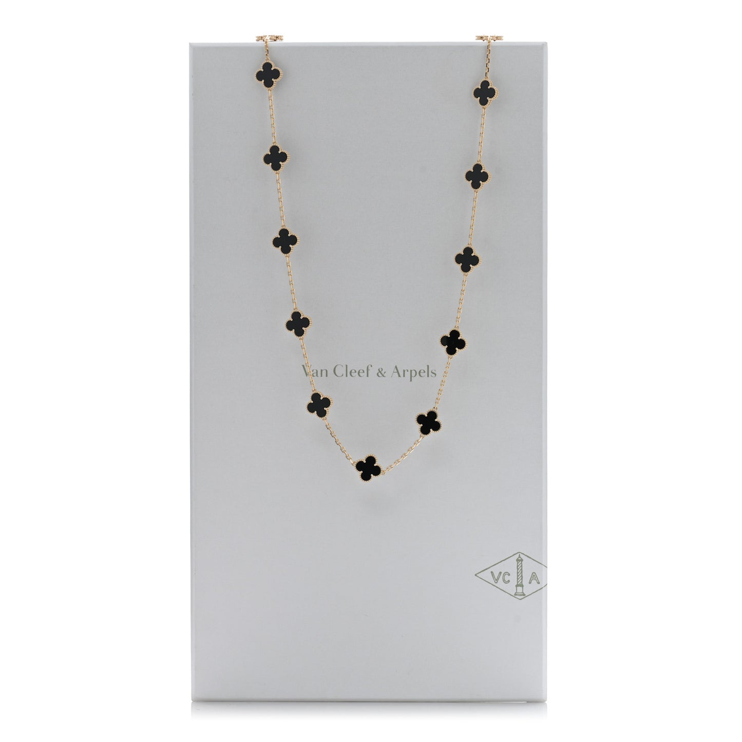 18K Yellow Gold Black Onyx 20 Motifs Vintage Alhambra Necklace