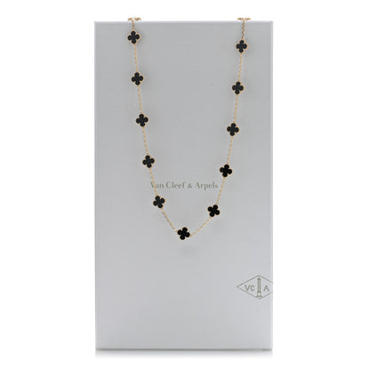 Van Cleef & Arpels 18K Yellow Gold Black Onyx 20 Motifs Vintage Alhambra Necklace 6 of 6