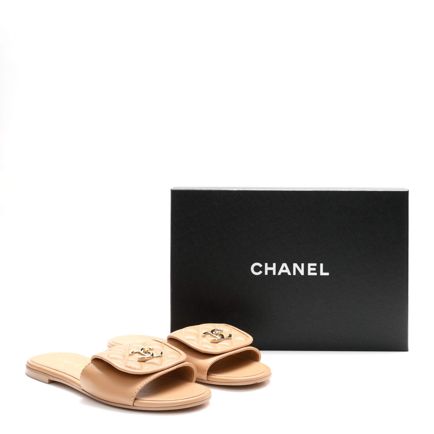 Chanel Lambskin Quilted Turnlock Flat Mules 39 Beige 10 of 10