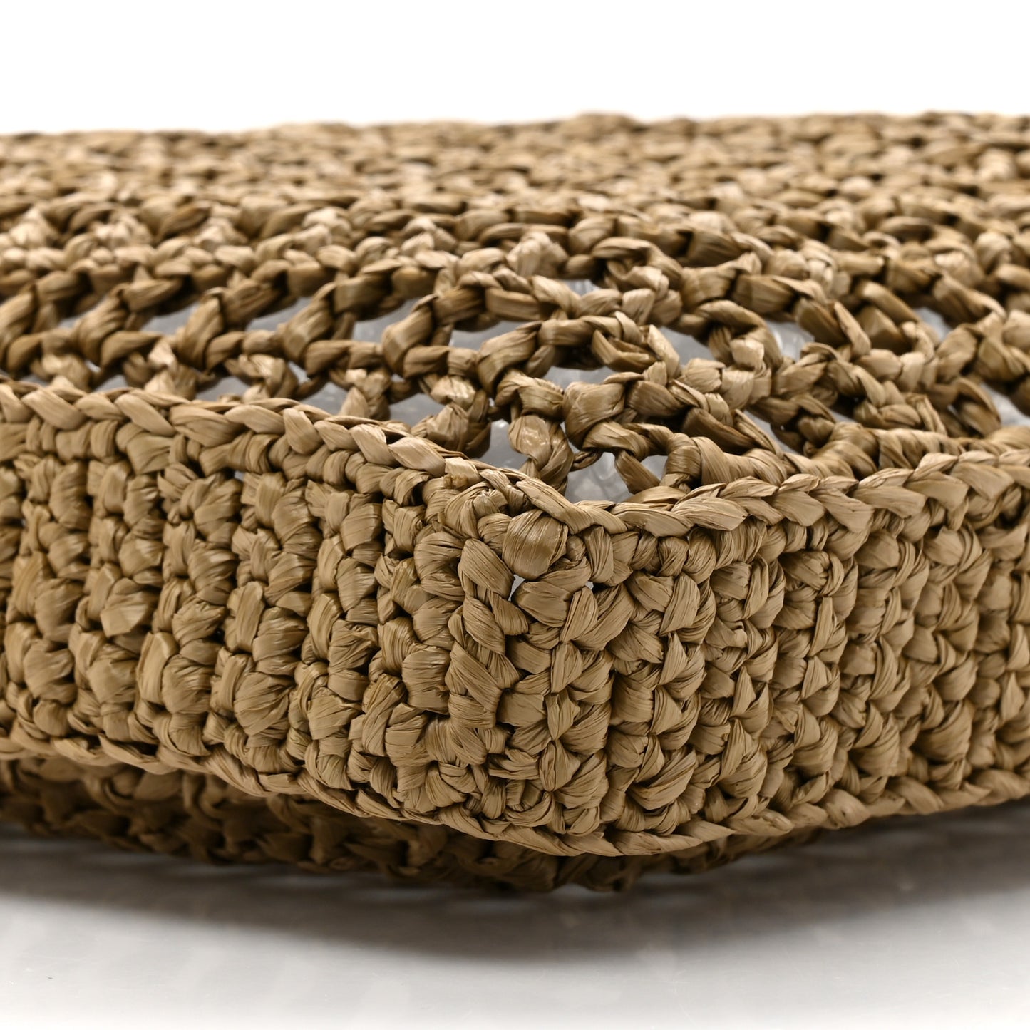 Yarn Raffia Effect Crochet Logo Embroidered Tote Bag Dark Green