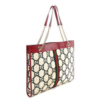 Gucci Tweed GG Monogram Large Rajah Chain Tote White Black Romantic Cherry 3 of 14