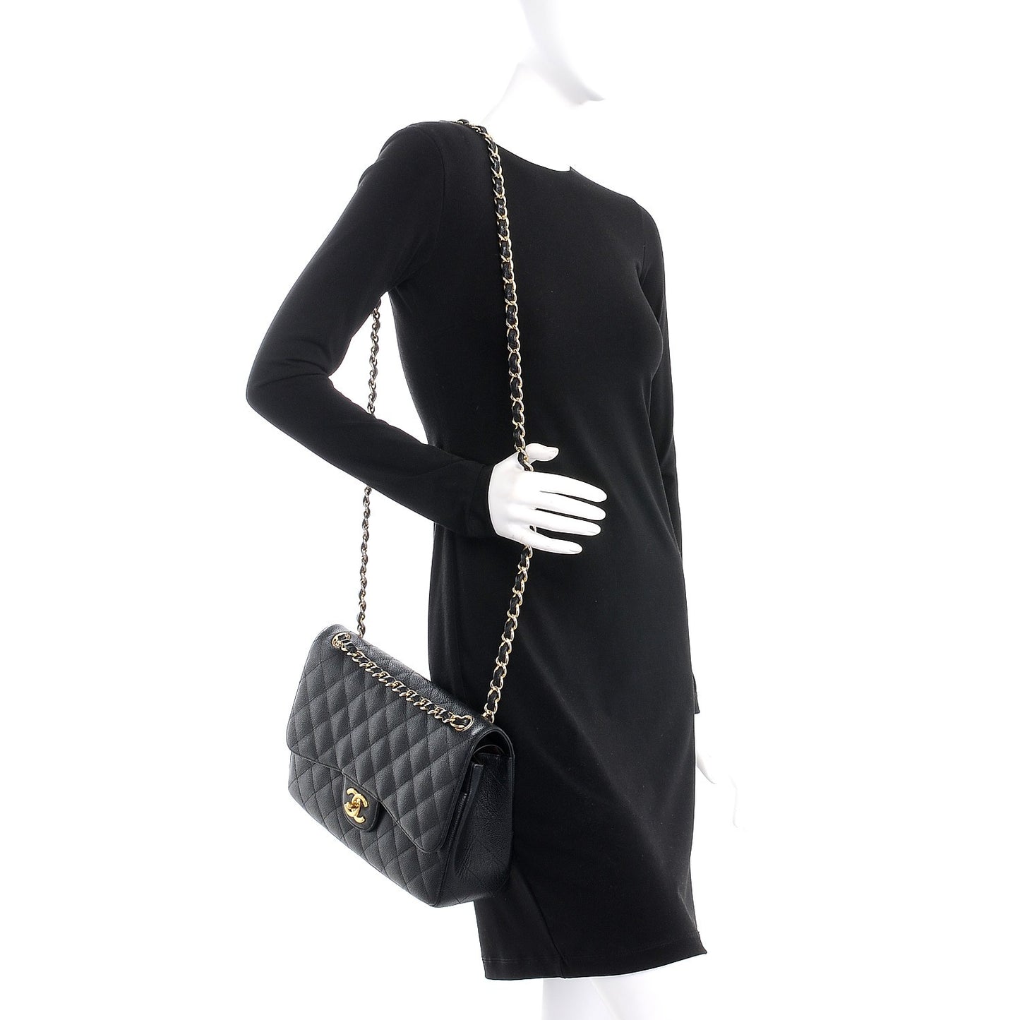 Caviar Quilted Jumbo Double Flap Black