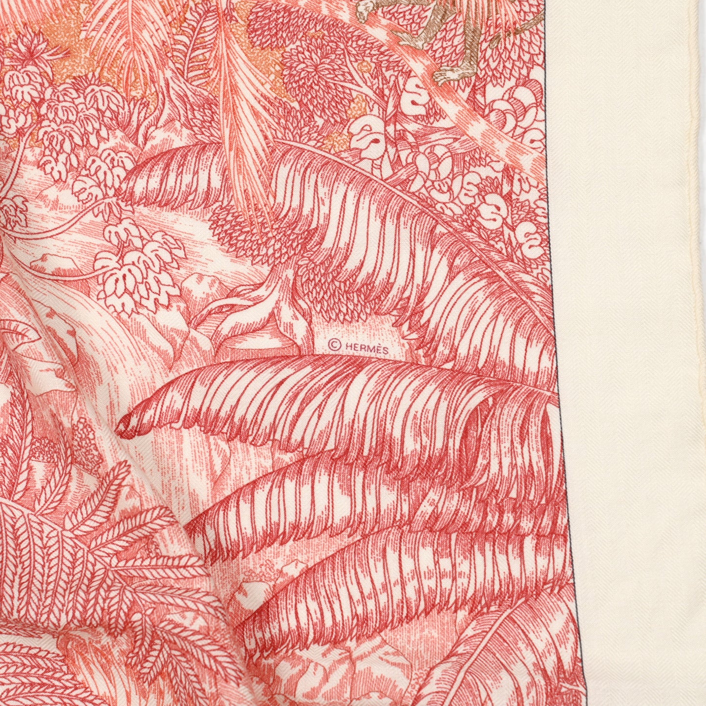 Cashmere Silk Faubourg Tropical Shawl 140 White Rouge Corail