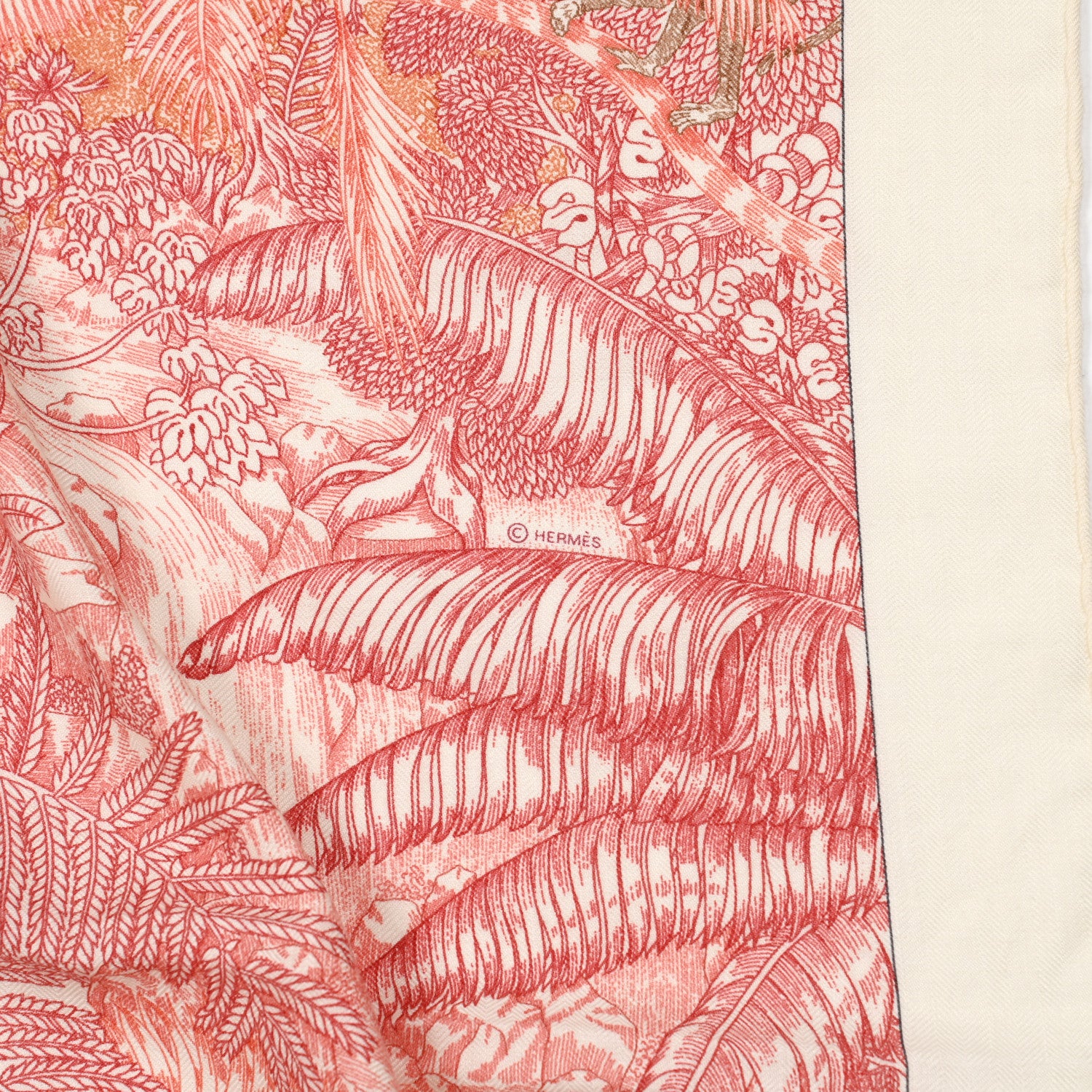 Hermes Cashmere Silk Faubourg Tropical Shawl 140 White Rouge Corail 4 of 6
