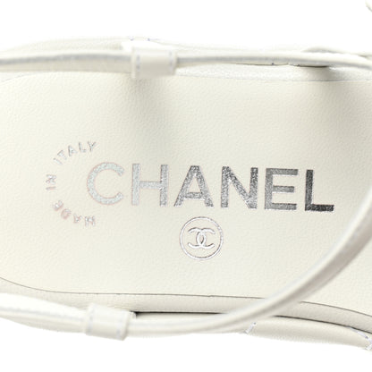 Chanel Calfskin Quilted Wedge Logo Sandals 36 White 8 of 12