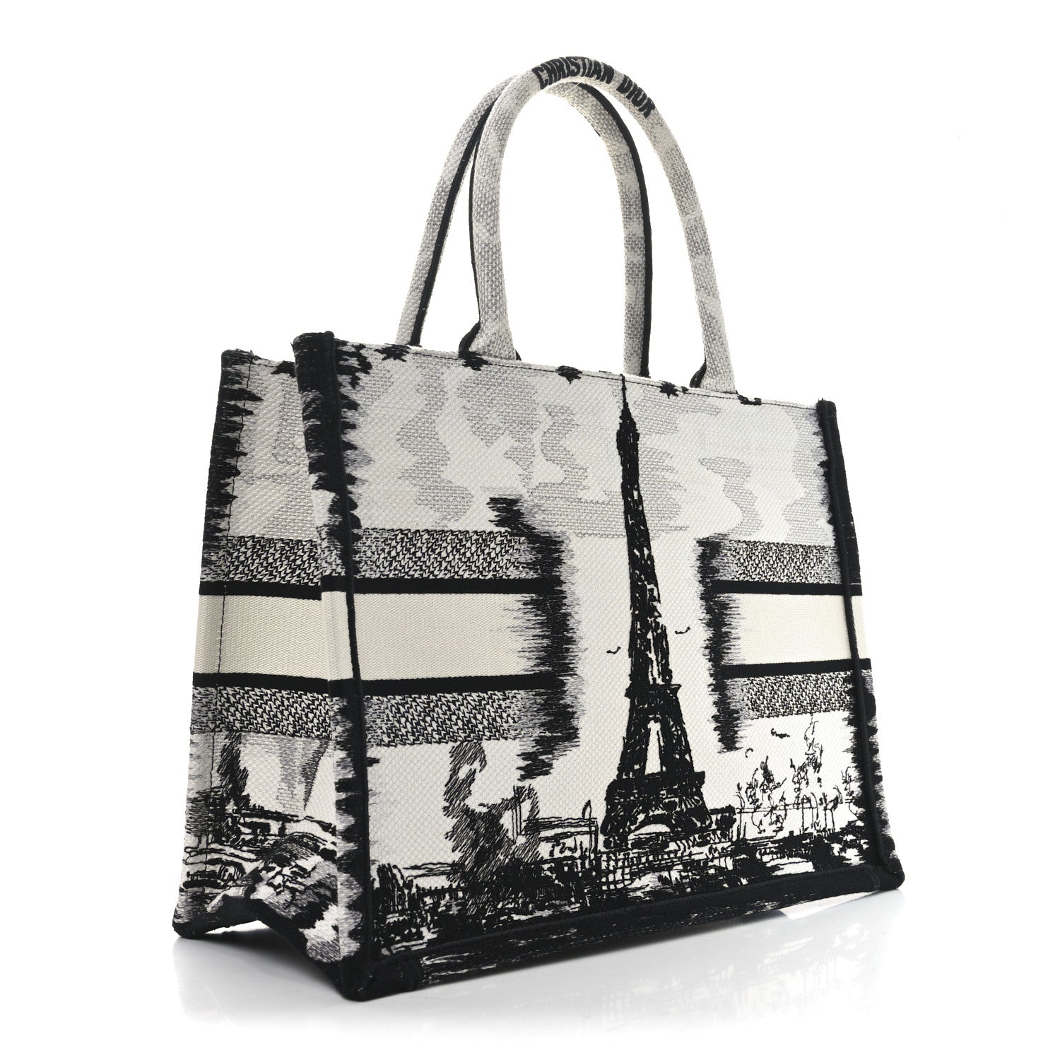 Christian Dior Canvas Embroidered Medium Paris Book Tote White Black 3 of 11
