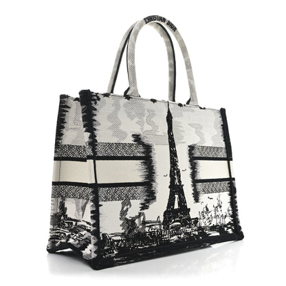 Christian Dior Canvas Embroidered Medium Paris Book Tote White Black 3 of 11