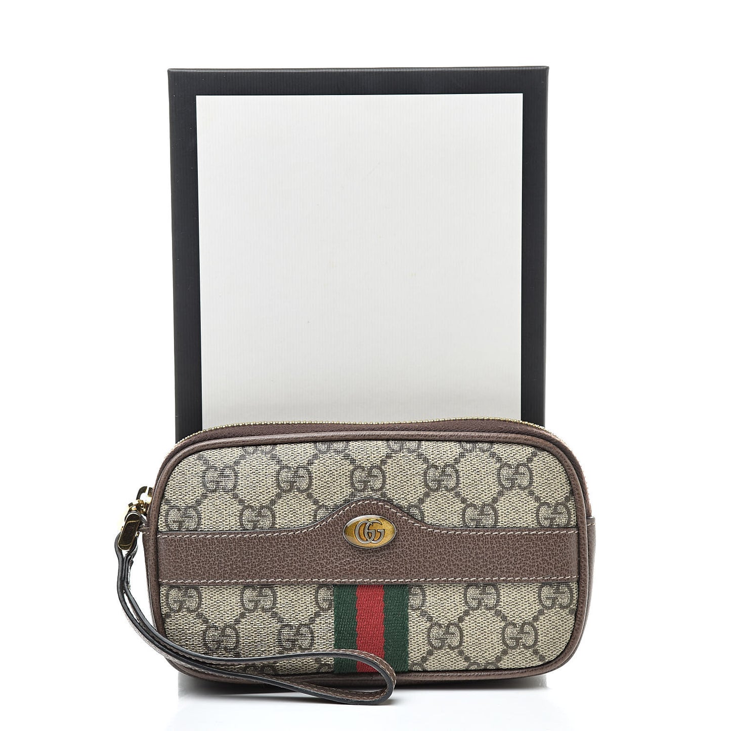 GG Supreme Monogram Ophidia Phone Case Wristlet Brown