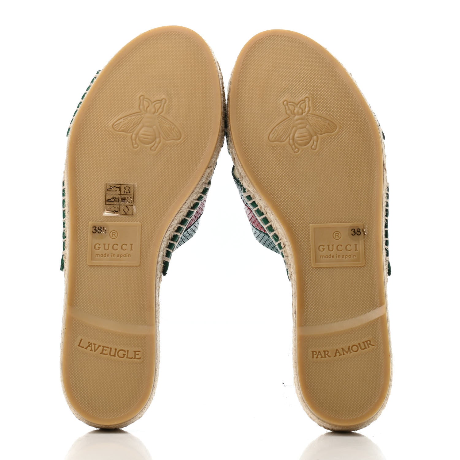 Gucci Calfskin Perforated Web Espadrille Sandals 38.5 Red Green 4 of 4
