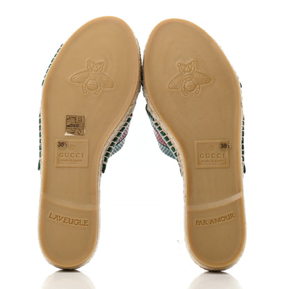 Gucci Calfskin Perforated Web Espadrille Sandals 38.5 Red Green 4 of 4
