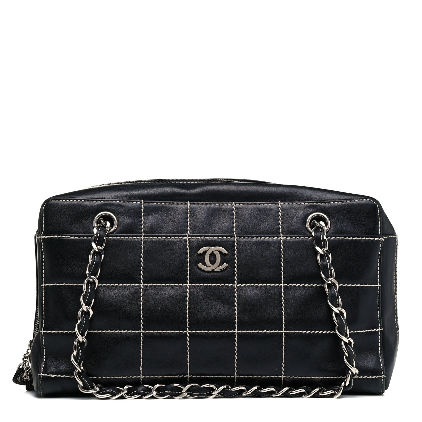 Lambskin Square Stitched Shoulder Bag Black