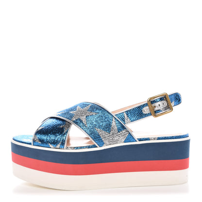 Gucci Lurex Starry Sky Crossover Platform Sandals 37.5 Bleuette Silver 1 of 8