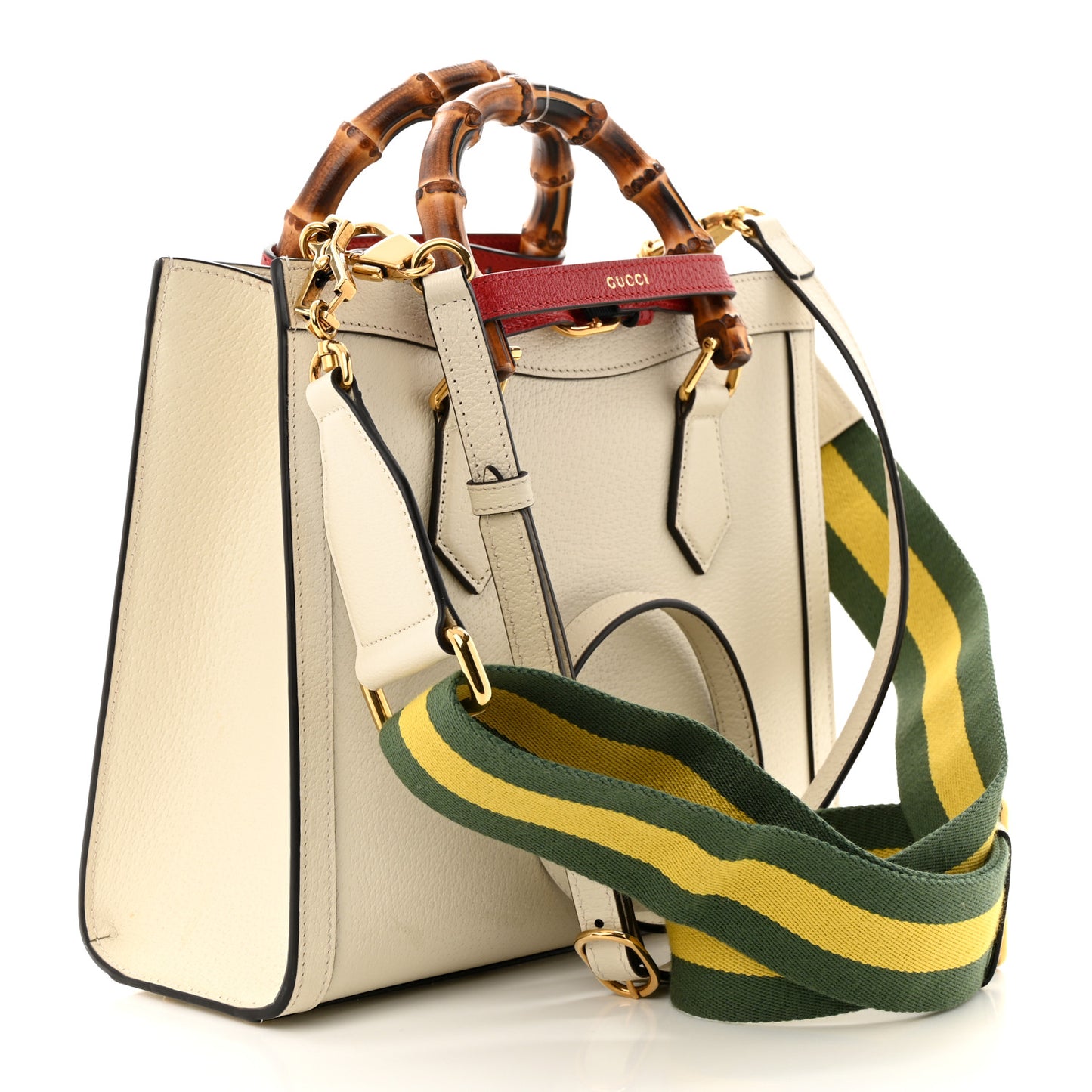 Textured Dollar Calfskin Web Small Diana Tote Bag Mystic White