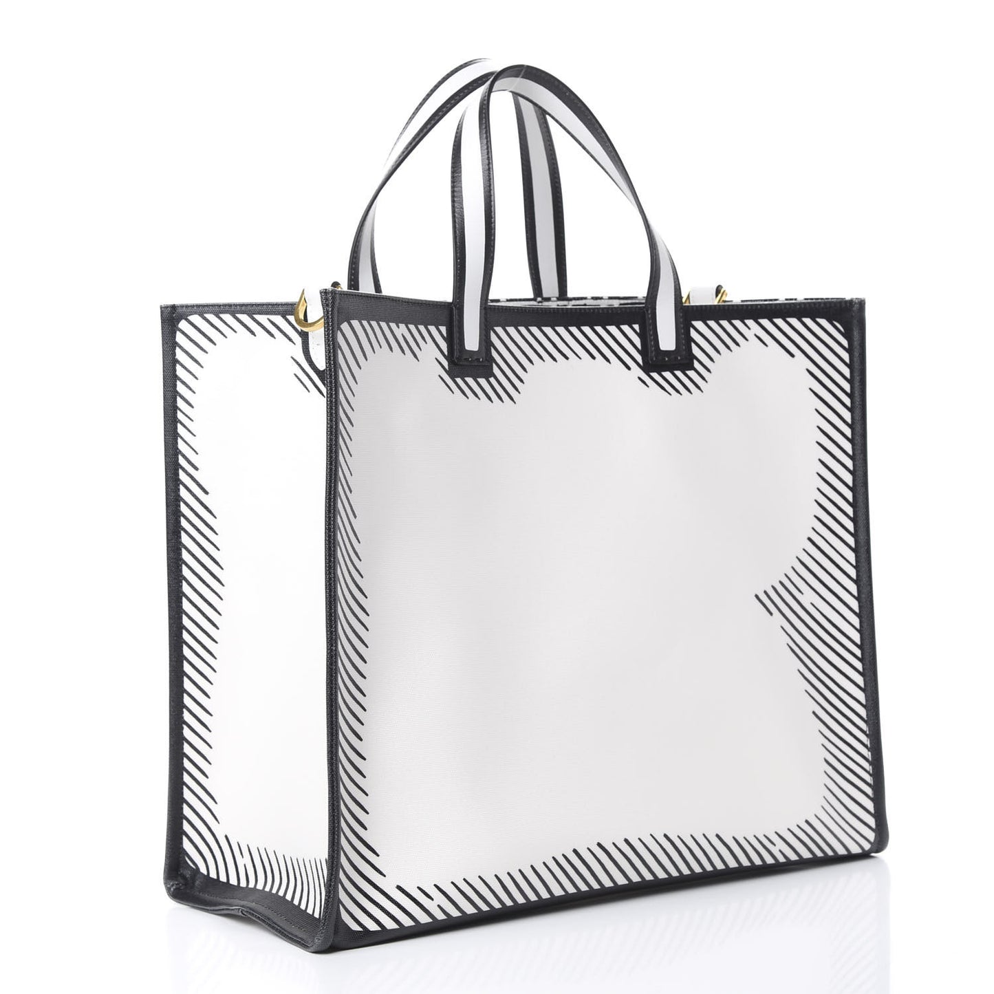 X JOSHUA VIDES Coated Canvas Stamp Patch Shopping Tote White Black
