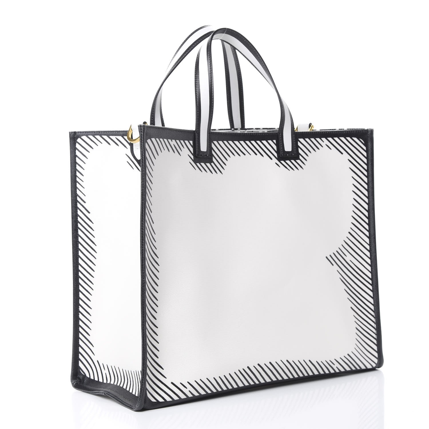 Fendi X JOSHUA VIDES Coated Canvas Stamp Patch Shopping Tote White Black 2 of 9