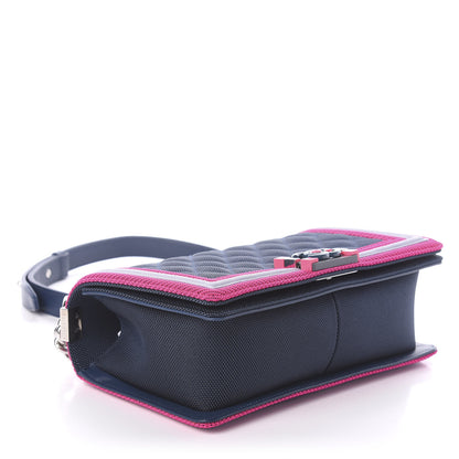 Chanel Canvas Quilted Medium Fluo Boy Flap Dark Navy Fuchsia Grey 4 of 10