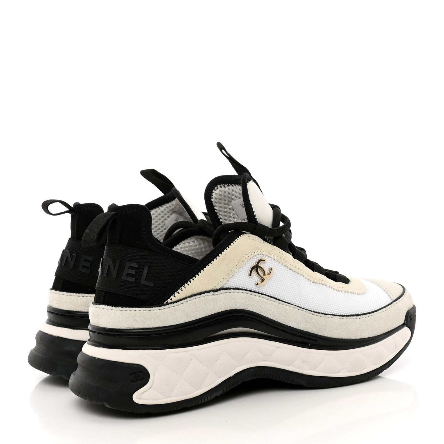 Fabric Suede Calfskin CC Sneakers 37 White Light Grey