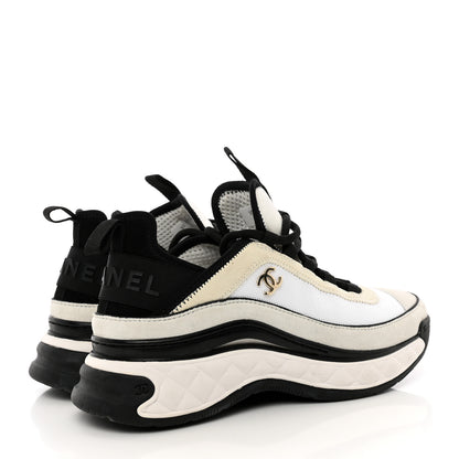 Chanel Fabric Suede Calfskin CC Sneakers 37 White Light Grey 4 of 14