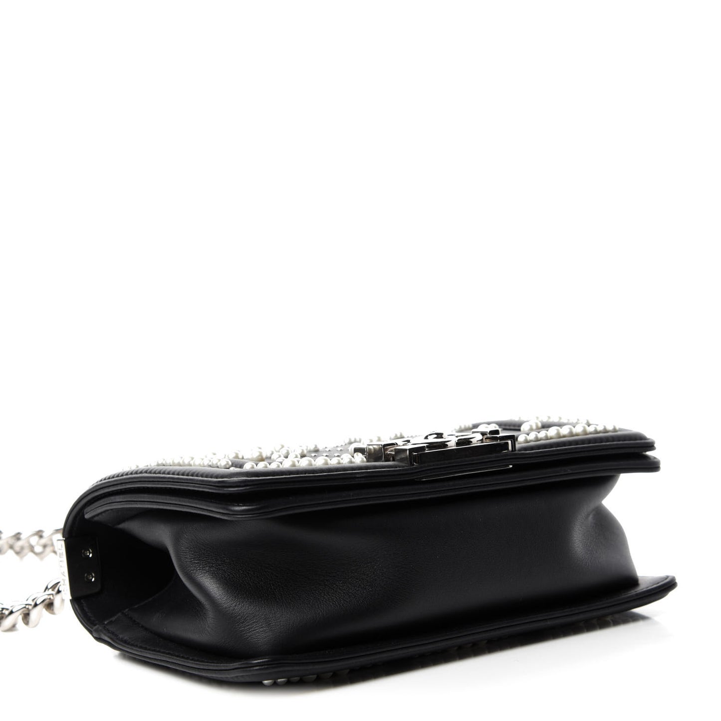 Calfskin Pearl Chevron Small Boy Flap Black