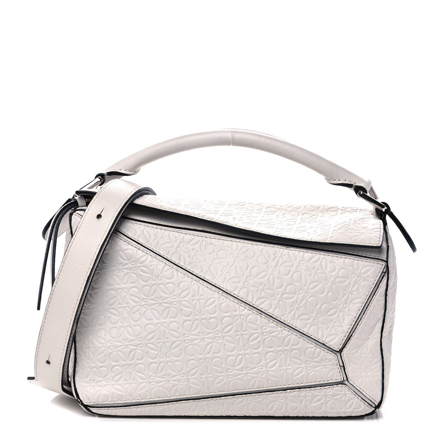 Calfskin Embossed Small Puzzle Bag White