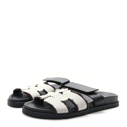 Hermes Techno Fringed H Canvas Caflskin Womens Chypre Sandals 40 Prunoir Black 3 of 8