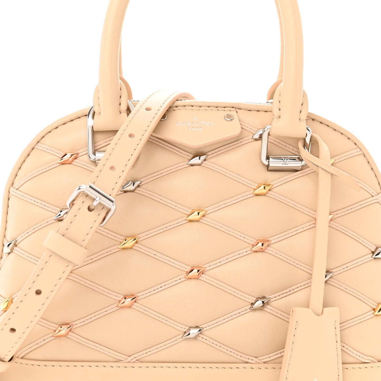 Lambskin Quilted Studded Alma BB Beige