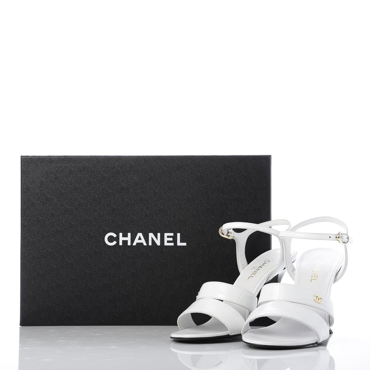 Chanel CHANELCalfskin Crocodile Embossed Sandals 36 White 10 of 10