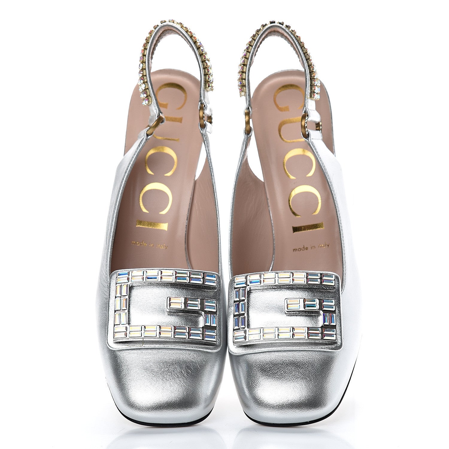 Gucci Metallic Nappa Crystal Square G Madelyn Slingbacks 38 Silver 5 of 10