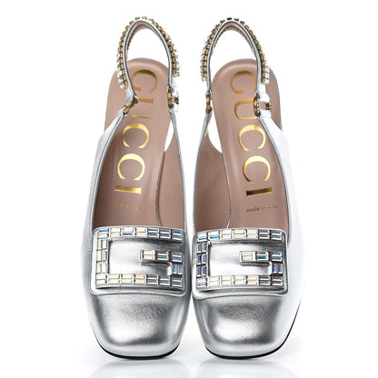Gucci Metallic Nappa Crystal Square G Madelyn Slingbacks 38 Silver 5 of 10