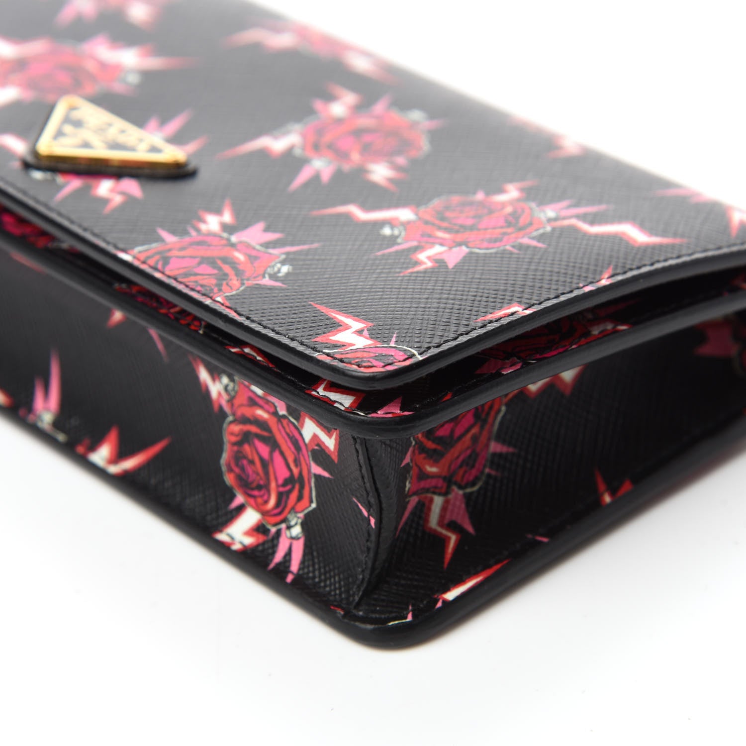 Prada X UNIVERSAL STUDIOS Saffiano Frankenstein Rose Chain Wallet Lacca 7 of 11