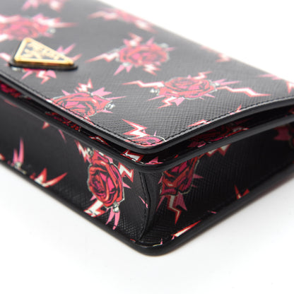 Prada X UNIVERSAL STUDIOS Saffiano Frankenstein Rose Chain Wallet Lacca 7 of 11