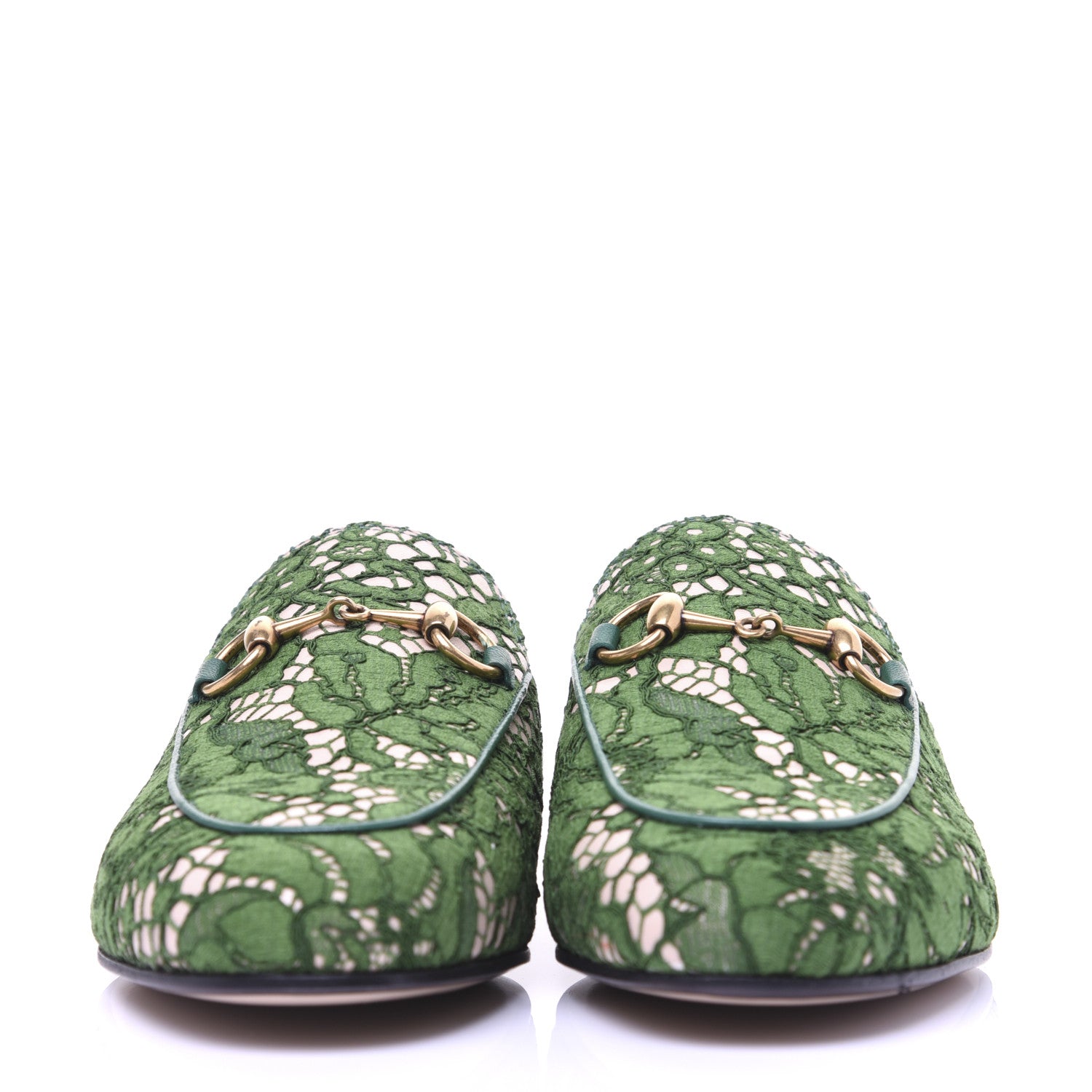 Gucci Lace Malaga Kid Womens Princetown Slippers 35 Green Grass Skin Rose 2 of 17