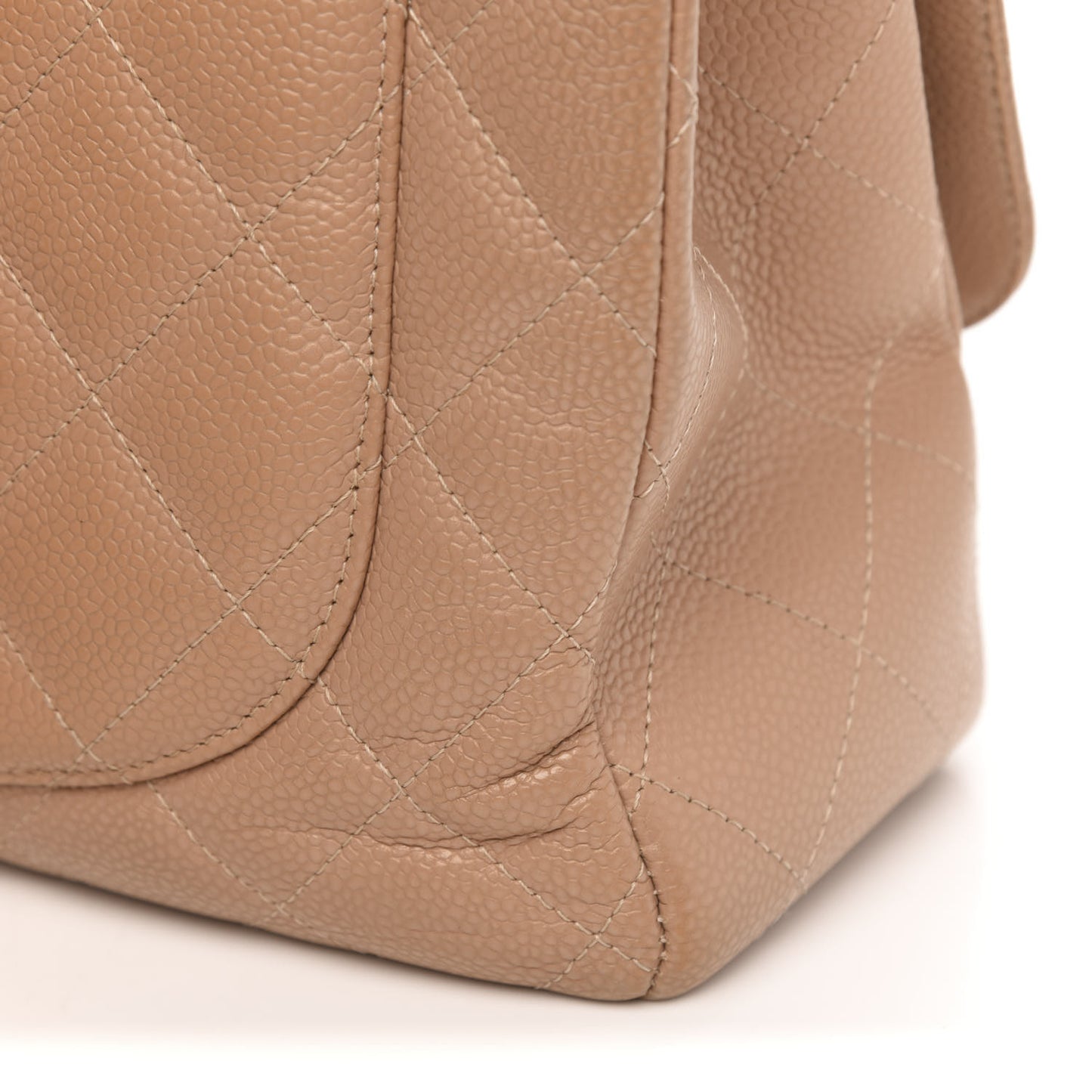 Caviar Quilted Jumbo Single Flap Beige