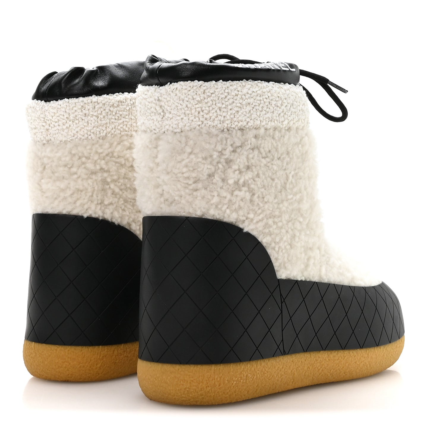 Tweed Shearling Sheepskin Drawstring Snow Ankle Boots 36 White