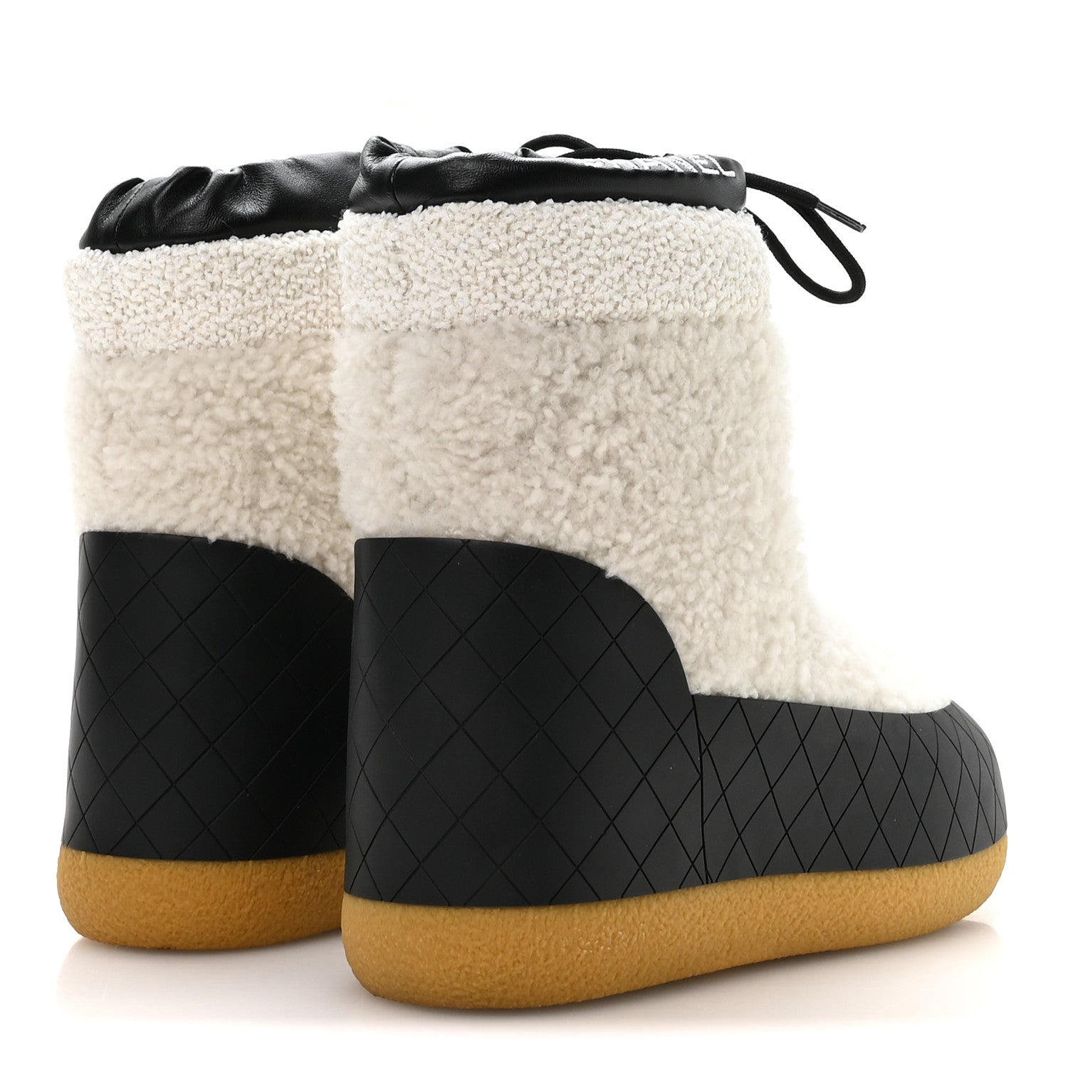 Chanel Tweed Shearling Sheepskin Drawstring Snow Ankle Boots 36 White 5 of 9