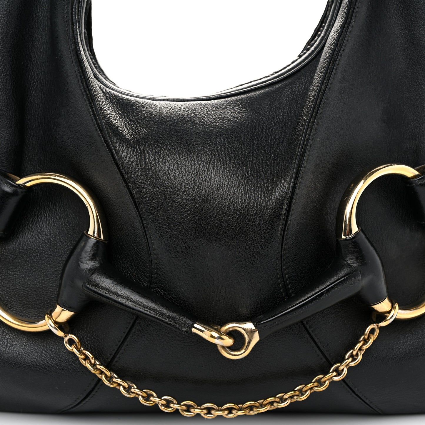 Calfskin Horsebit Chain Hobo Black