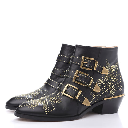 Chloe Nappa Sheepskin Studded Susanna Ankle Boots 39 Black Gold 3 of 9