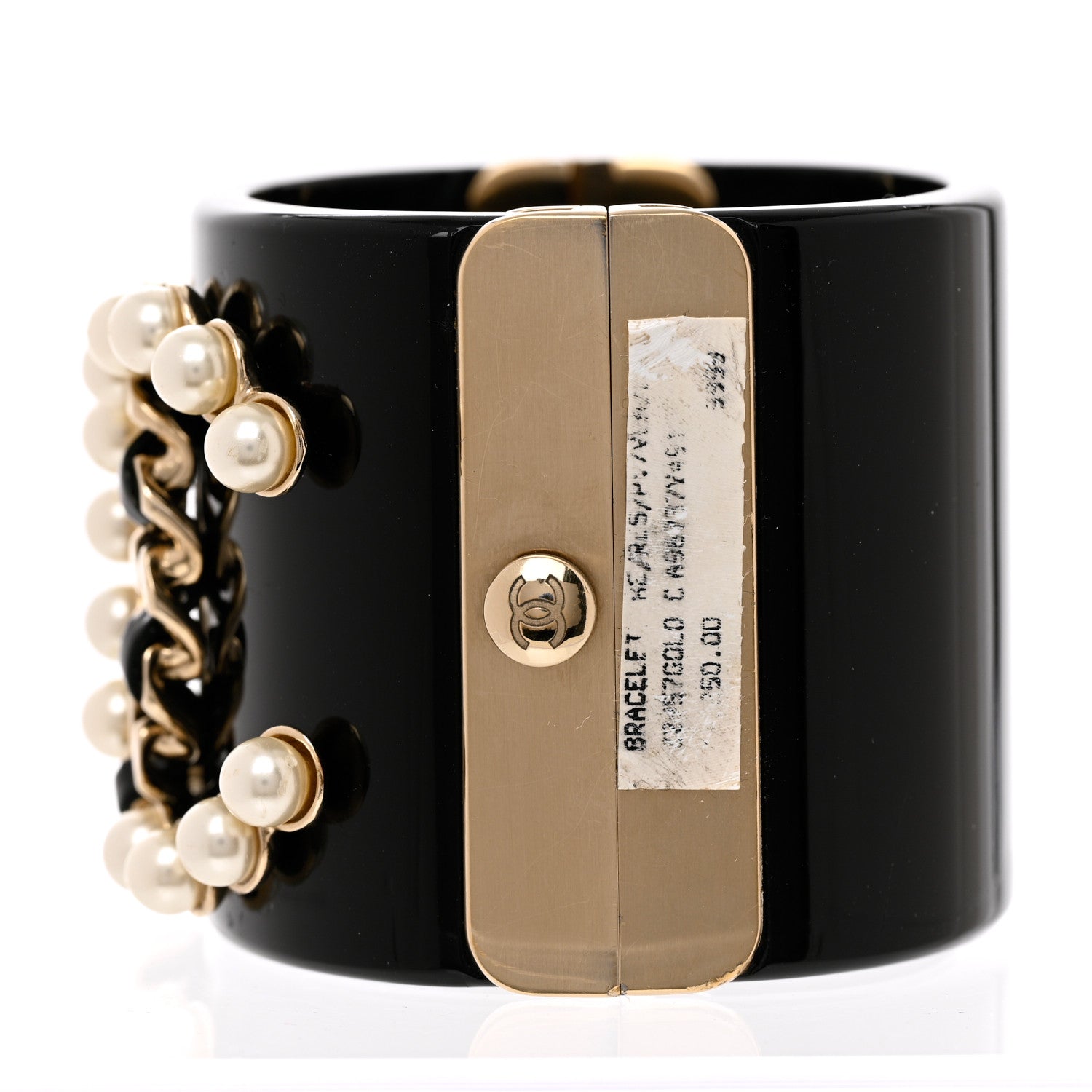 Chanel Pearl Calfskin Chain CC Cuff Black Gold 5 of 7