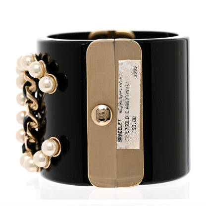 Chanel Pearl Calfskin Chain CC Cuff Black Gold 5 of 7