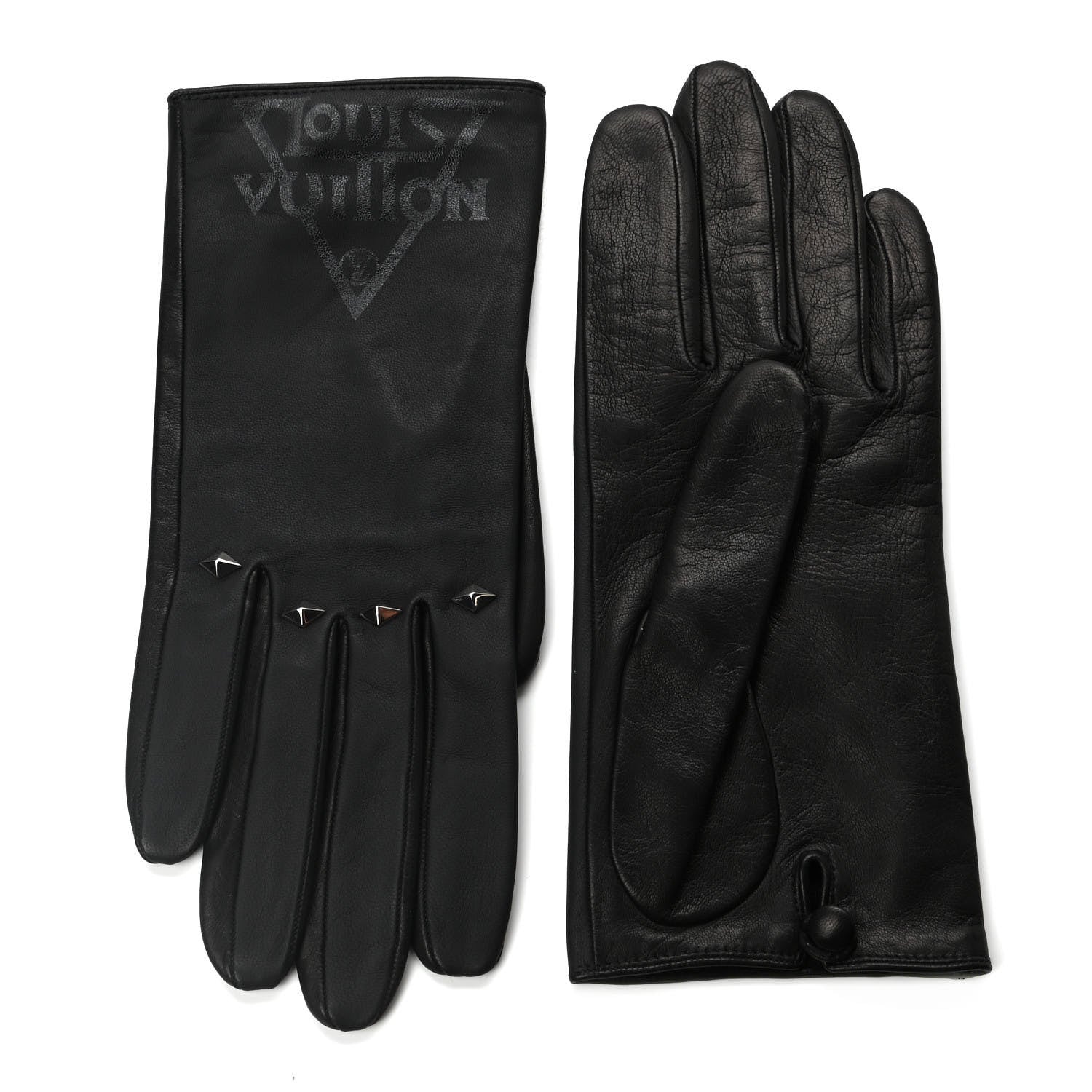 Louis Vuitton Lambskin Silk Studded Gloves 8 Black 1 of 3