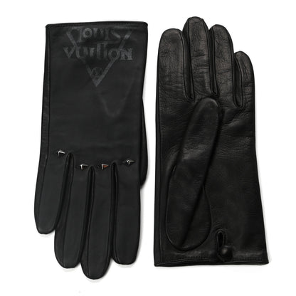 Louis Vuitton Lambskin Silk Studded Gloves 8 Black 1 of 3