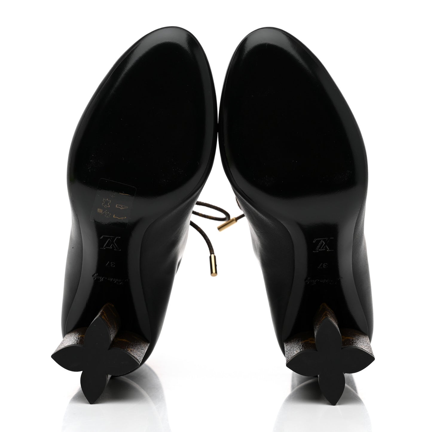 Calfskin Monogram Drawstring Ankle Boots 37 Black