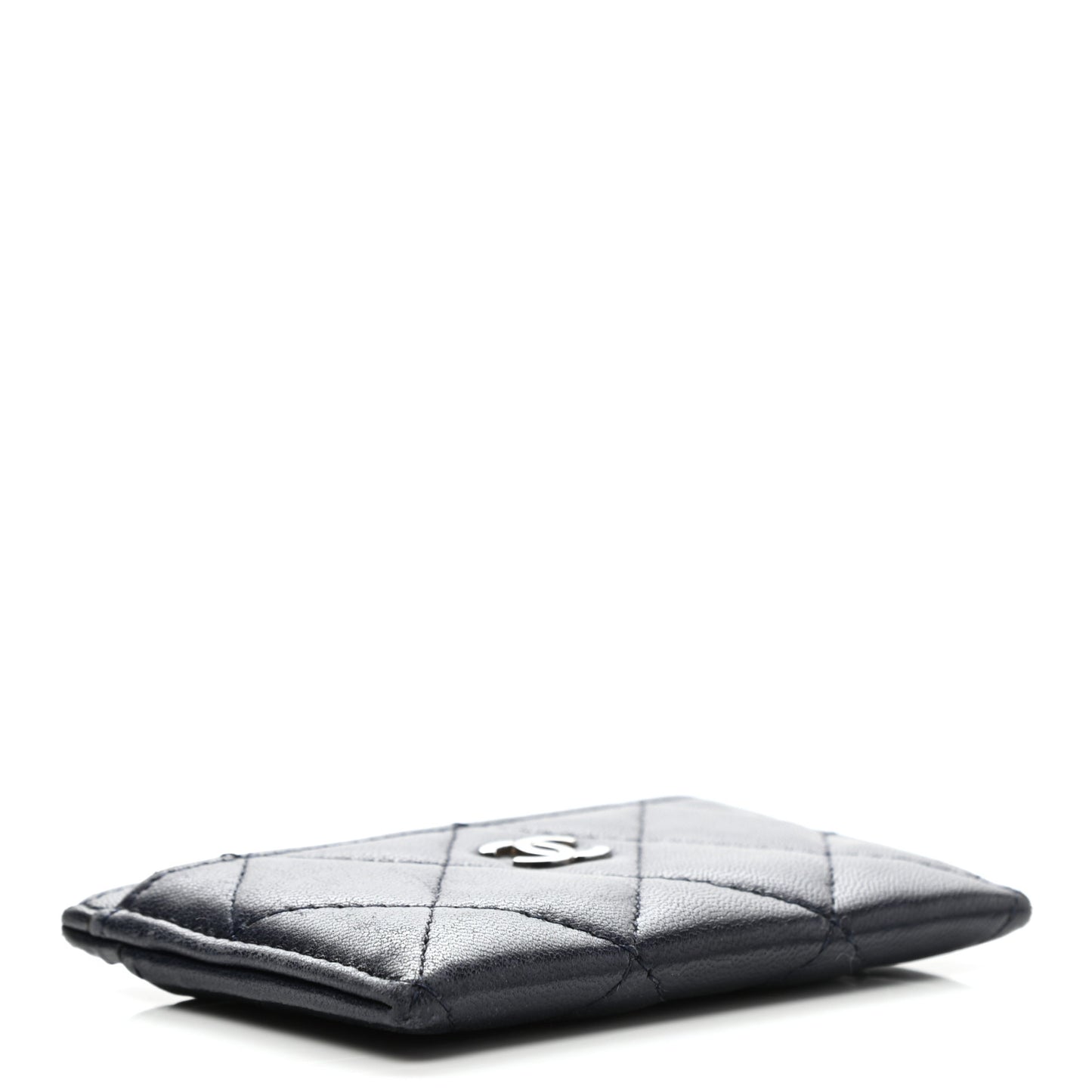 Lambskin Quilted Card Holder Blue