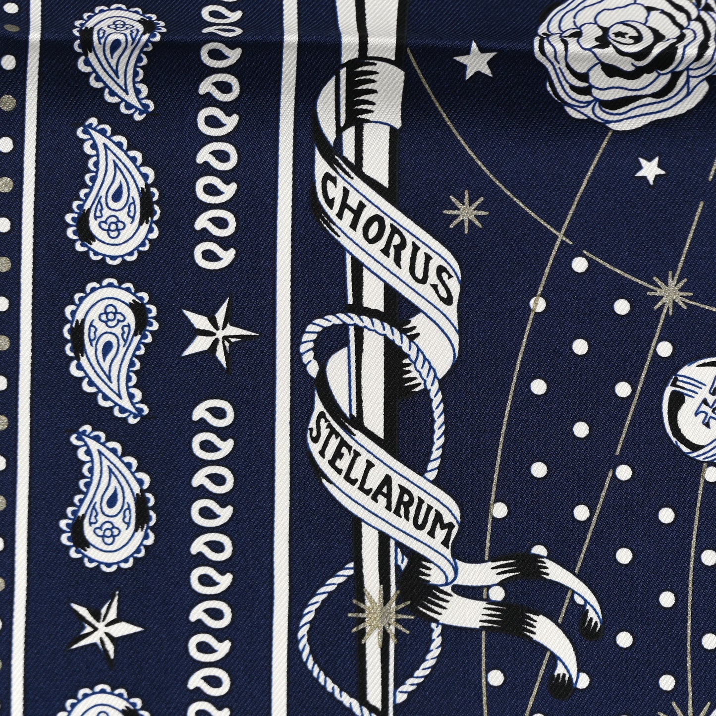 Silk Chorus Stellarum Bandana Scarf 55 Marine White Black