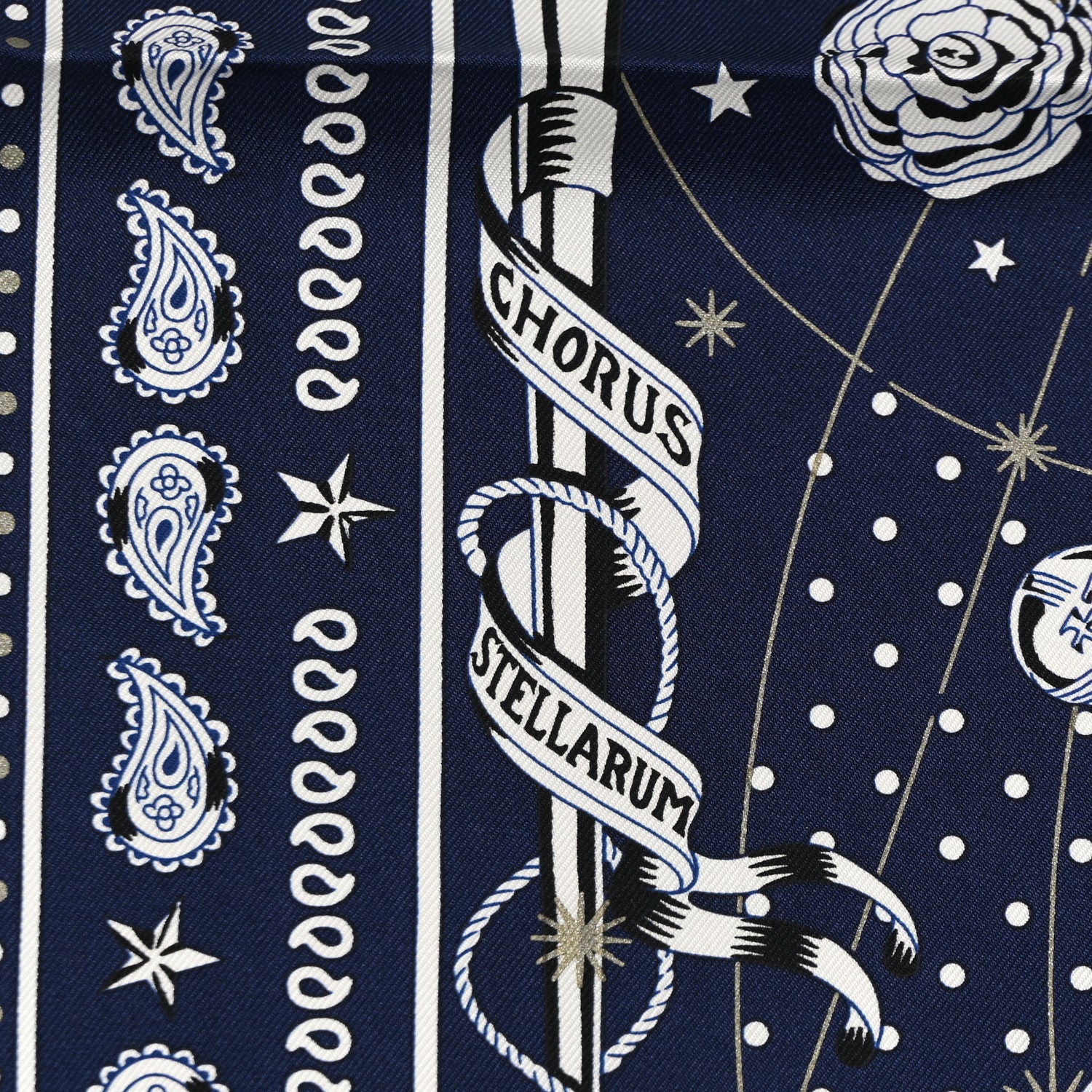 Hermes Silk Chorus Stellarum Bandana Scarf 55 Marine White Black 5 of 5