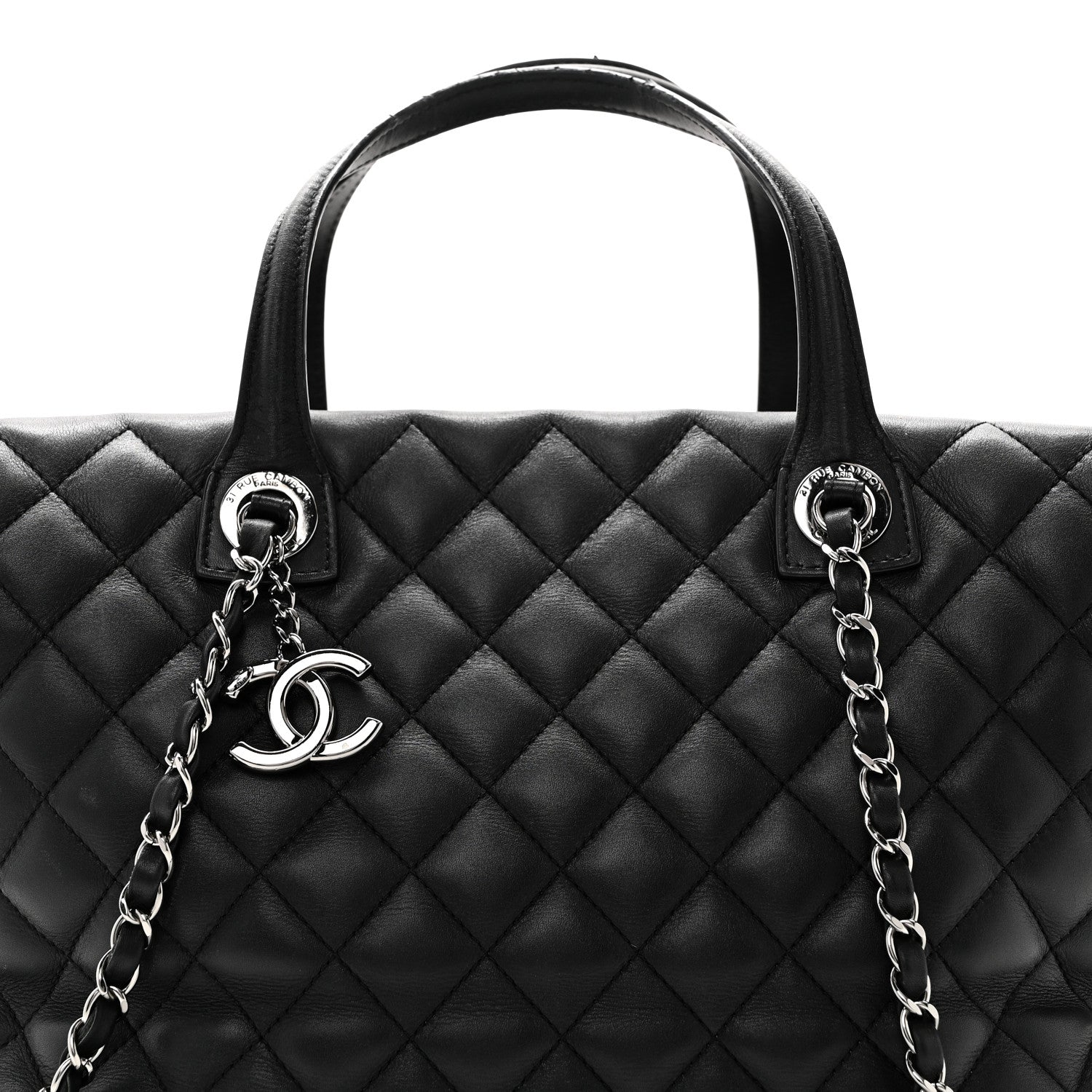 Chanel Calfskin Quilted Feather Weight Bowling Bag Black 8 of 11